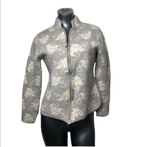 Neve Womens Grey White Winter Pattern Wool Zip Up